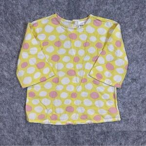 Open Edit Yellow and Pink Polka Dot Tunic Long Sleeve Top Easter Sunday Cotton